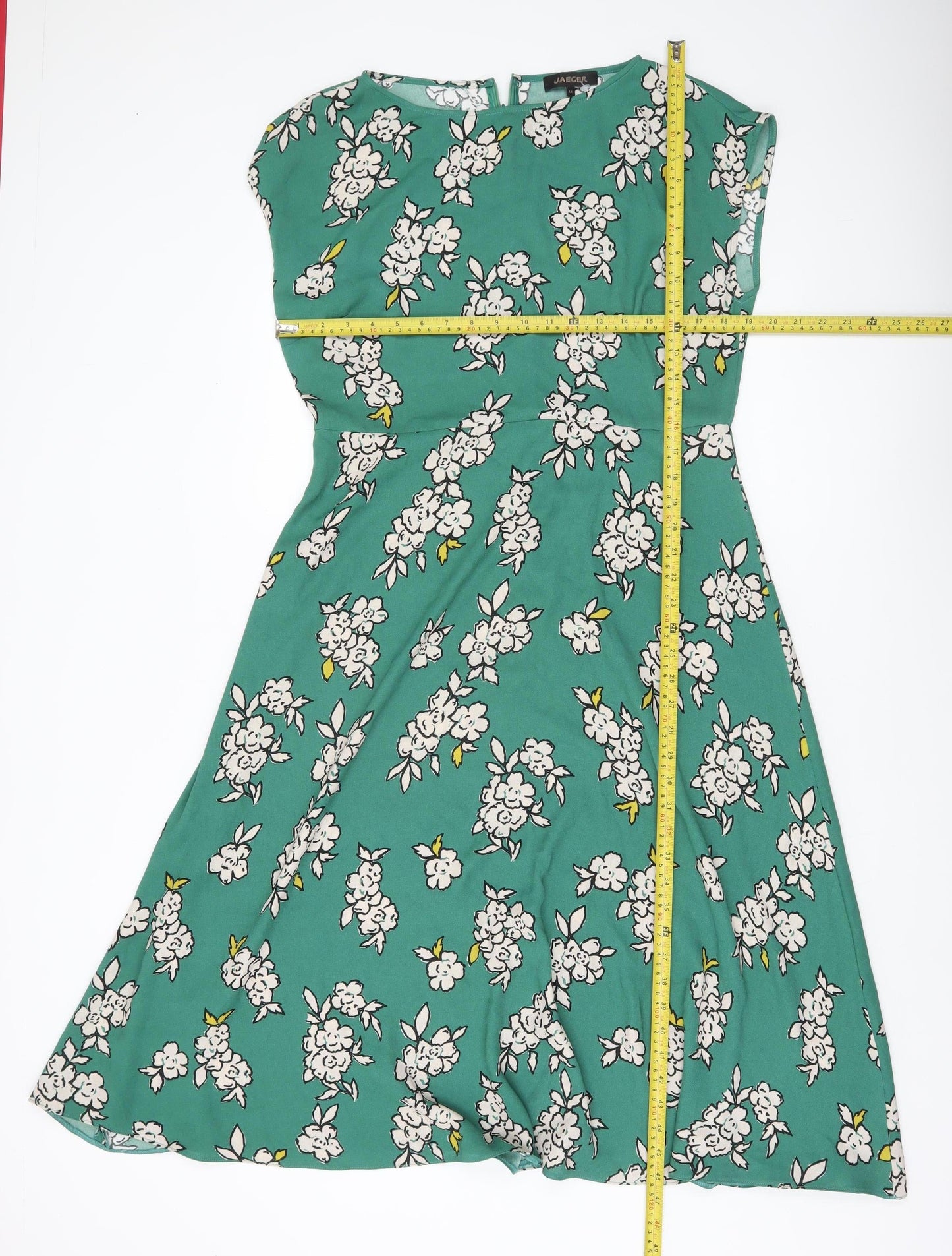 Jaeger Women’s Green Floral A-Line Dress Size 14 Knee Length