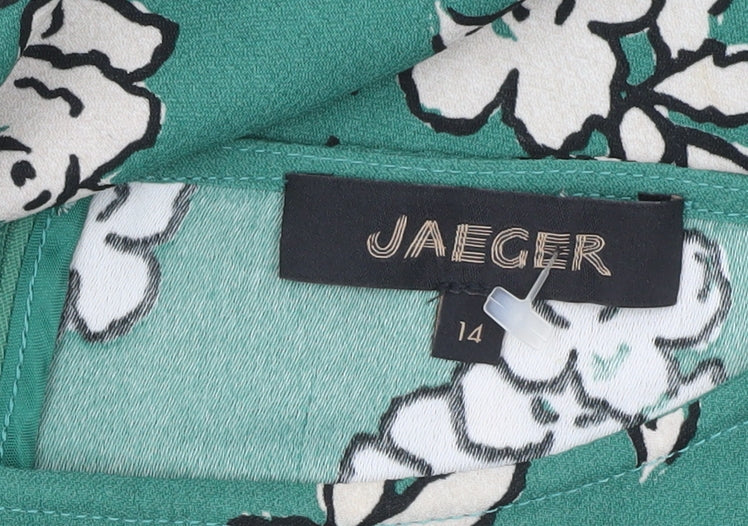 Jaeger Women’s Green Floral A-Line Dress Size 14 Knee Length