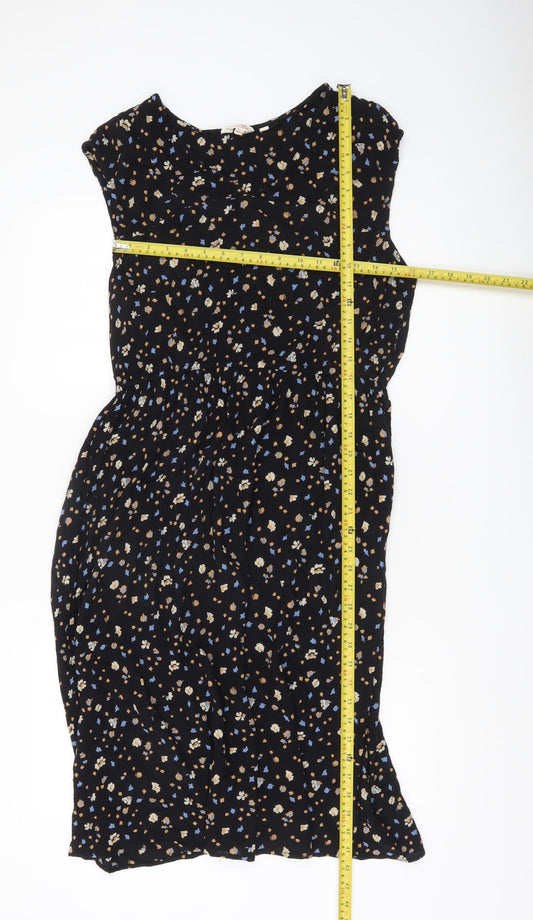 Fat Face Womens Black Floral Sleeveless Shift Dress Size 12