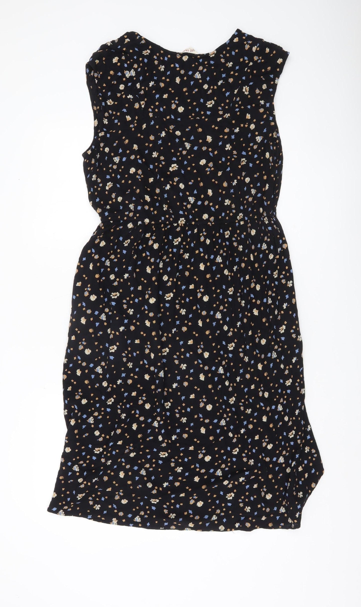 Fat Face Womens Black Floral Sleeveless Shift Dress Size 12