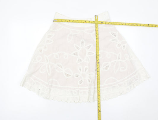 Reiss Women’s Ivory A-Line Embroidered Cotton Skirt Size 8