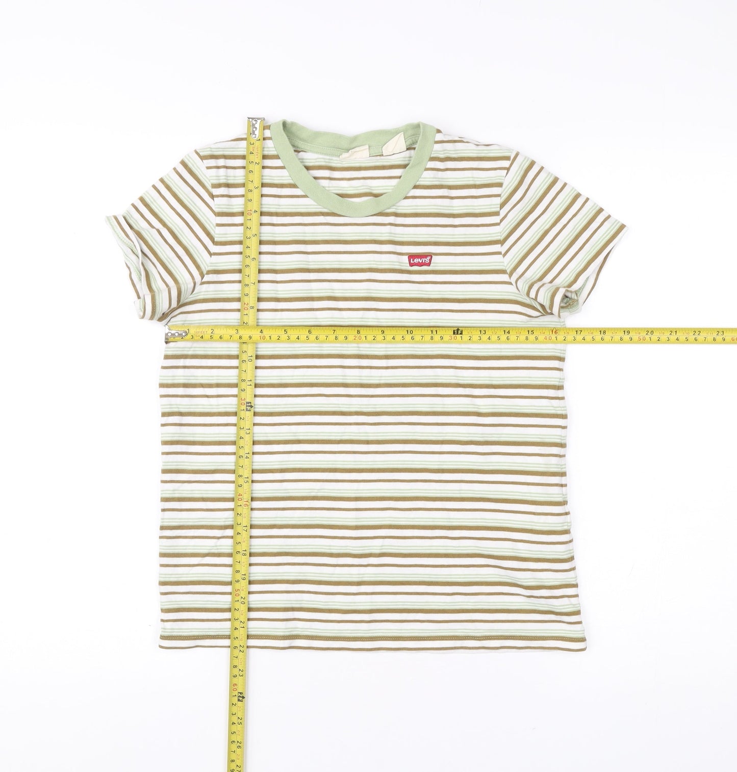 Levi's Womens XS Striped Ringer T-Shirt Green Beige Cotton