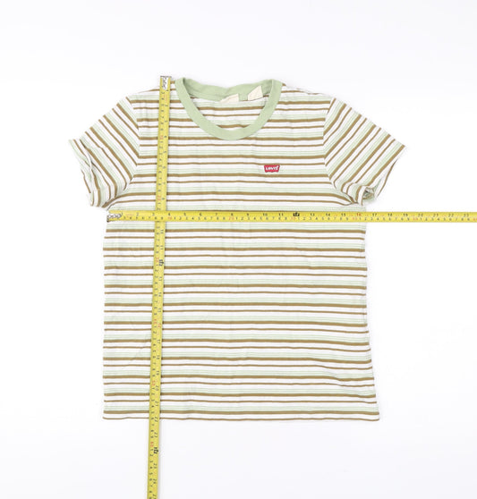 Levi's Womens XS Striped Ringer T-Shirt Green Beige Cotton