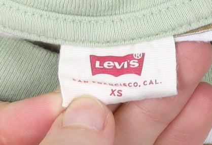 Levi's Womens XS Striped Ringer T-Shirt Green Beige Cotton