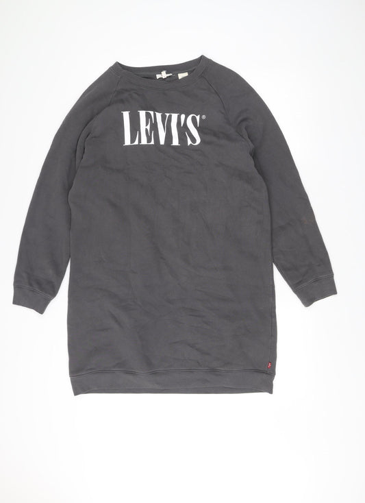 Levi's Womens Grey Logo Long Sleeve Crew Neck T-Shirt Dress M