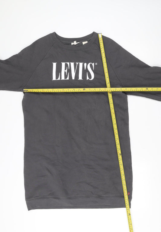 Levi's Womens Grey Logo Long Sleeve Crew Neck T-Shirt Dress M