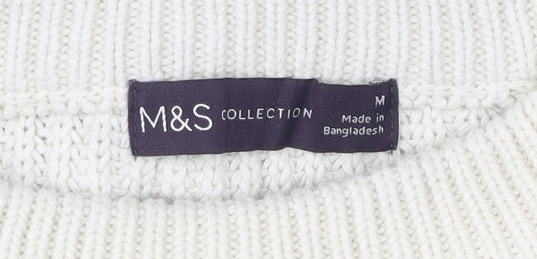 Marks and Spencer Womens White Blue Stripe Knit Jumper M