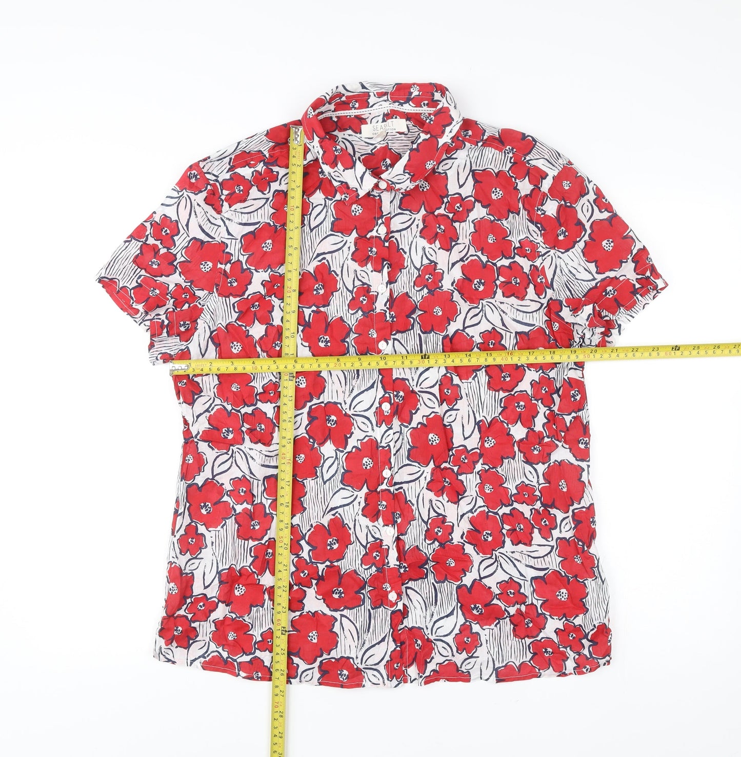 Seasalt Women Red Floral Organic Cotton Button-Up Shirt Size 18