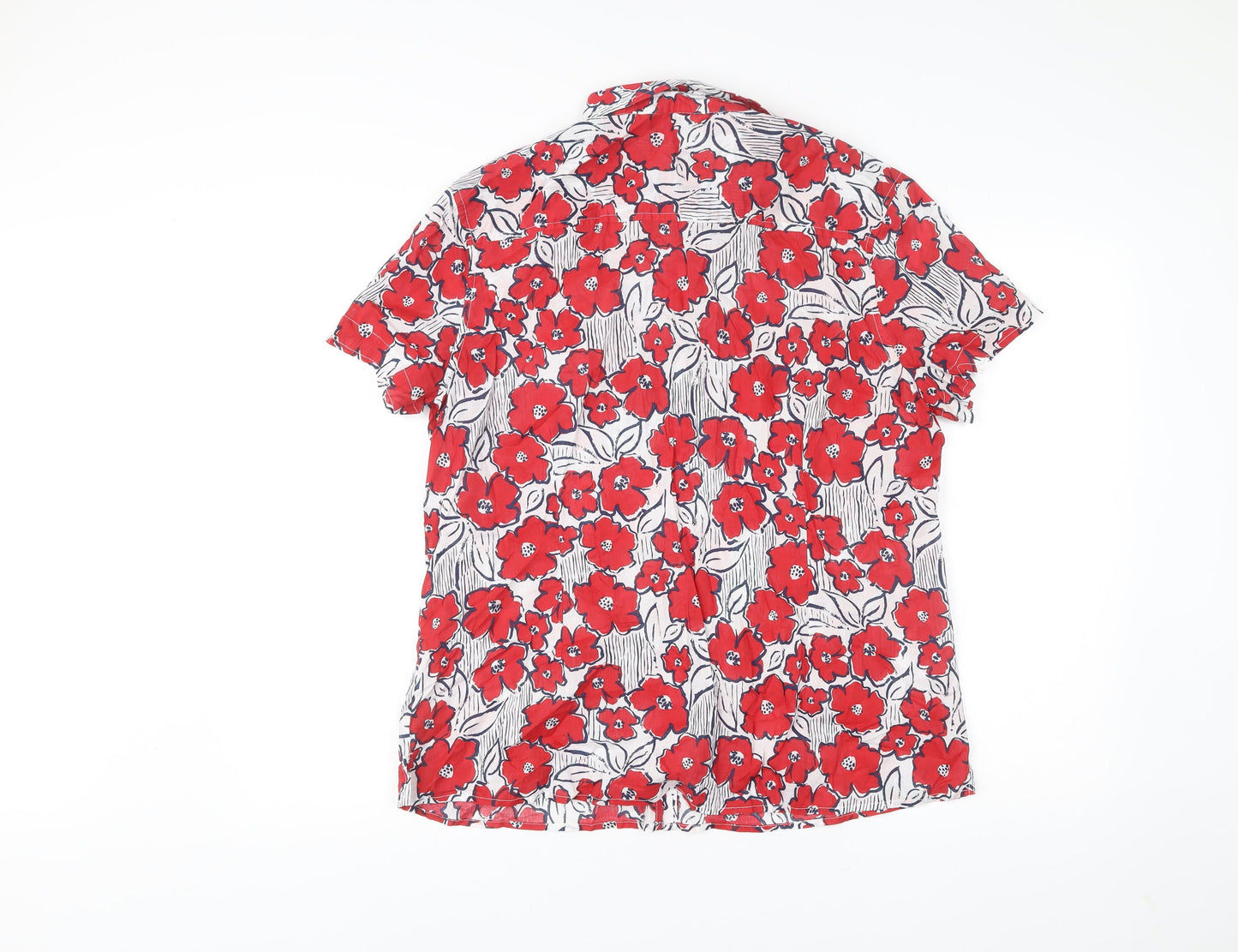 Seasalt Women Red Floral Organic Cotton Button-Up Shirt Size 18