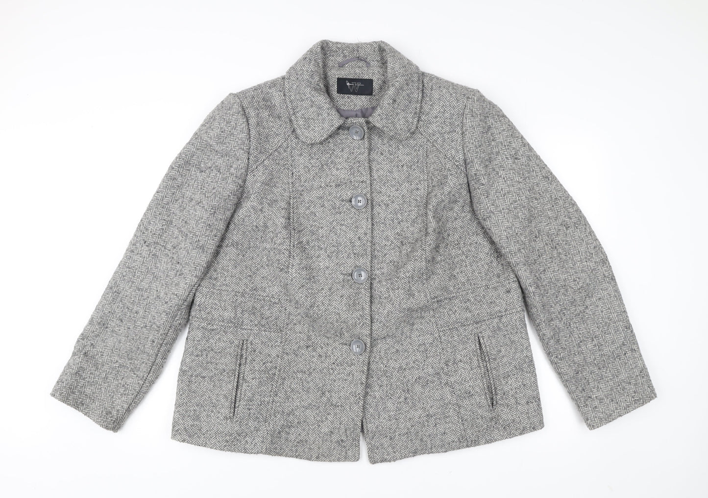 BHS Womens Grey Wool Blend Herringbone Coat Size 20 Plus Classic Workwear