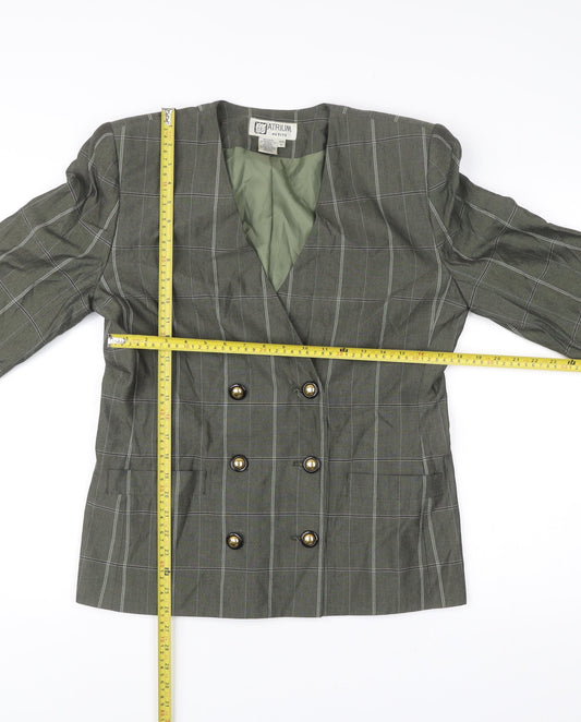 Atrium Petite Women’s Green Check Double-Breasted Blazer Size 8