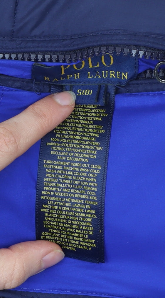 Ralph Lauren Boys Blue Puffer Waistcoat Size 8 Years Full Zip Quilted