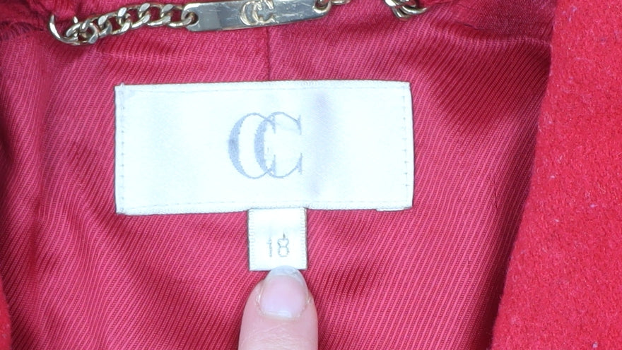 CC Women’s Red Wool Blend Coat Size 18 Overcoat Classic Smart