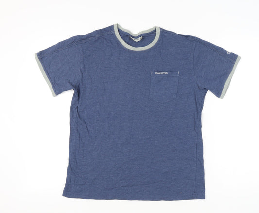 Craghoppers Men's Blue Crew Neck Short Sleeve Cotton Blend T-Shirt M