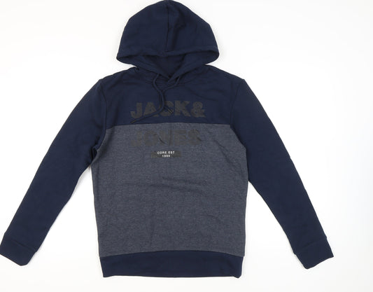 Jack & Jones Men’s Blue Pullover Hoodie Small Logo Graphic