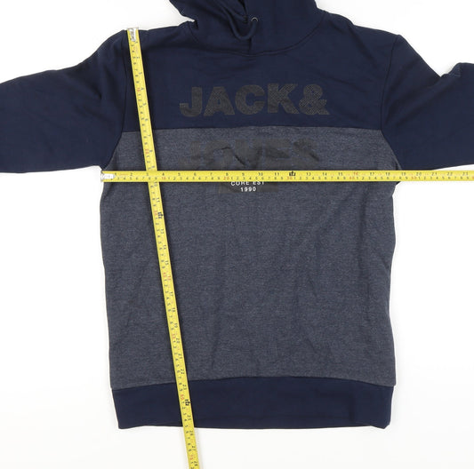 Jack & Jones Men’s Blue Pullover Hoodie Small Logo Graphic