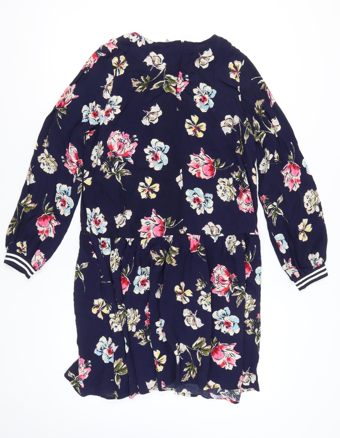 Joules Women Blue Floral A-Line Dress Size 14 Long Sleeve