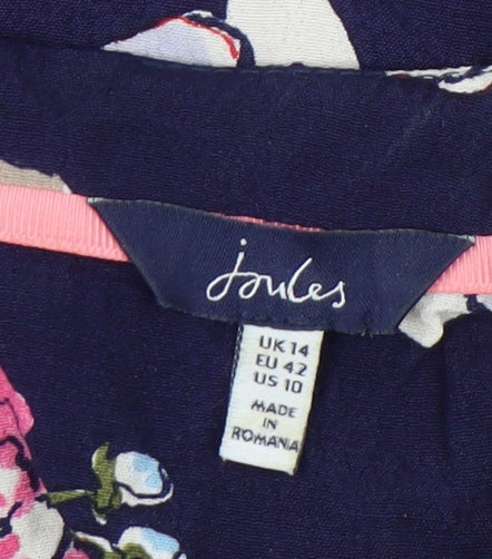 Joules Women Blue Floral A-Line Dress Size 14 Long Sleeve