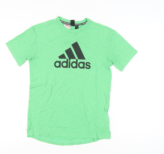 Adidas Boys Green 11-12Y Short Sleeve Logo Sports T-Shirt