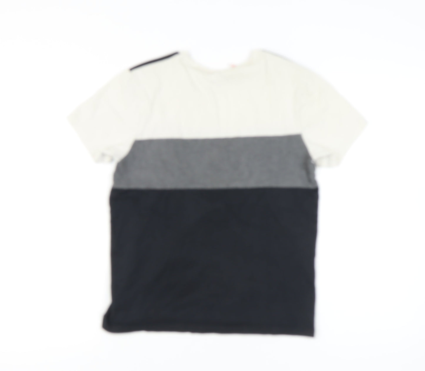 Adidas Boys White Grey Black T-Shirt 13-14 Years Colourblock Logo Top