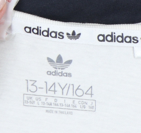 Adidas Boys White Grey Black T-Shirt 13-14 Years Colourblock Logo Top