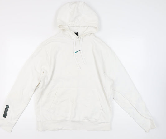 Nike Mens White Pullover Hoodie M Standard Fit Graphic Sportswear