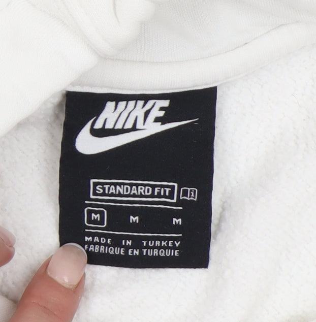 Nike Mens White Pullover Hoodie M Standard Fit Graphic Sportswear