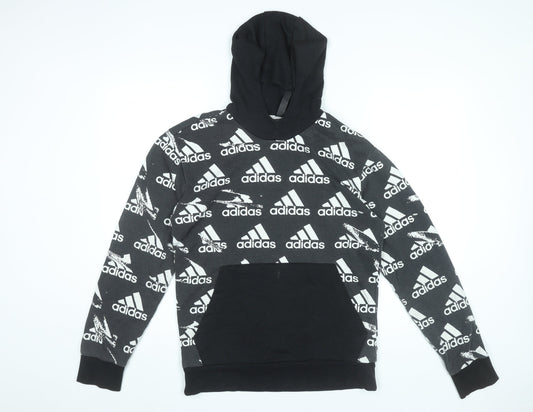 Adidas Men’s Black Hoodie Pullover S Logo Graphic Print Sportswear