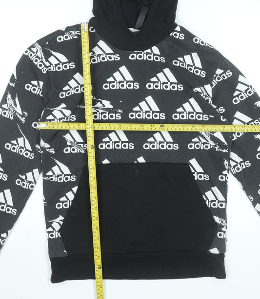 Adidas Men’s Black Hoodie Pullover S Logo Graphic Print Sportswear