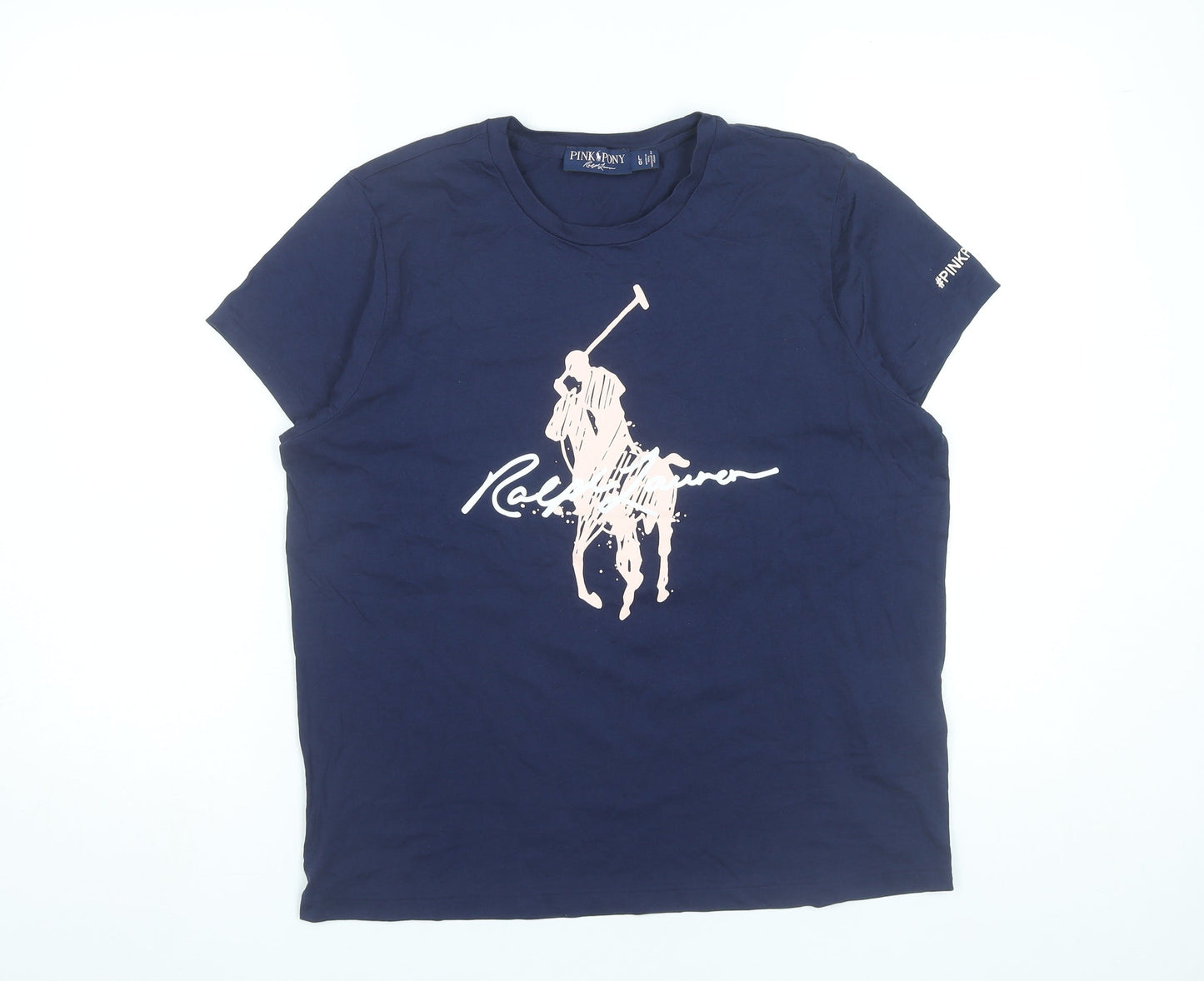 Ralph Lauren Women's Blue L T-Shirt Short Sleeve Cotton Polo Logo