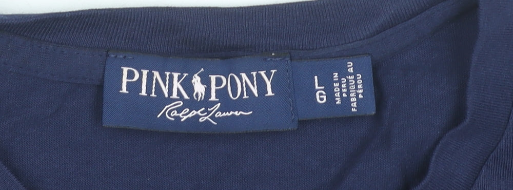 Ralph Lauren Women's Blue L T-Shirt Short Sleeve Cotton Polo Logo