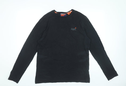 Superdry Men Black Long Sleeve Cotton Crew Neck T-Shirt L