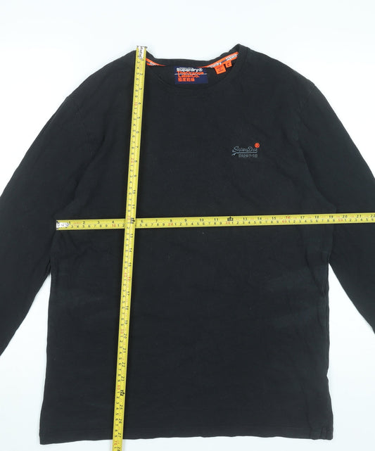 Superdry Men Black Long Sleeve Cotton Crew Neck T-Shirt L