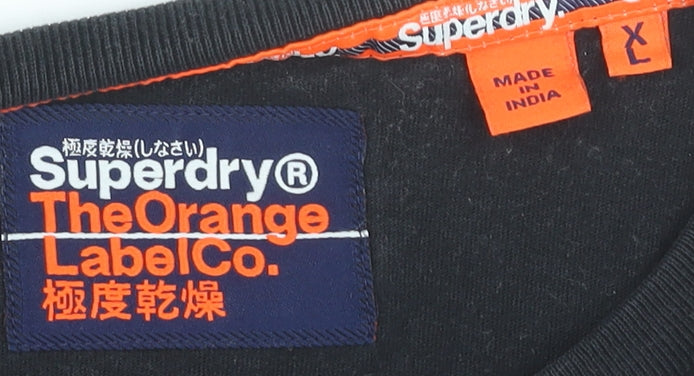 Superdry Men Black Long Sleeve Cotton Crew Neck T-Shirt L