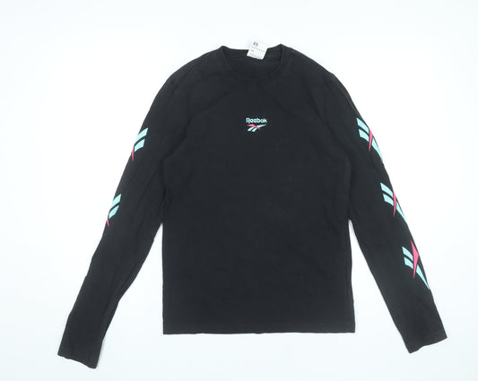 Reebok Womens Black XS Long Sleeve Crew Neck Cotton T-Shirt