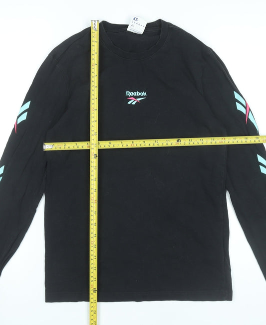 Reebok Womens Black XS Long Sleeve Crew Neck Cotton T-Shirt