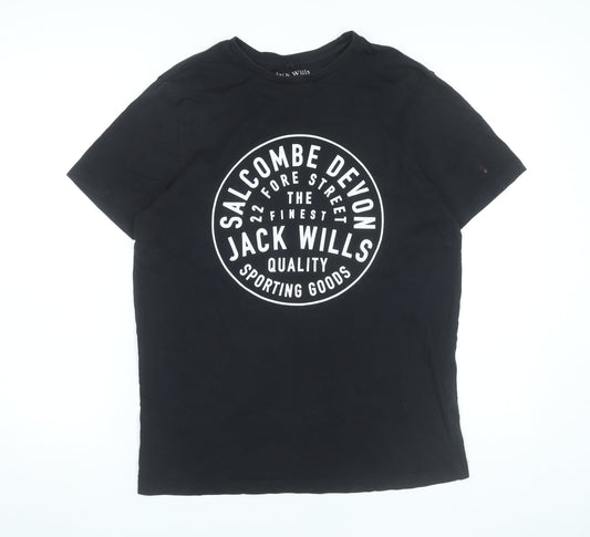 Jack Wills Mens XS Black Graphic Print T-Shirt Classic Fit