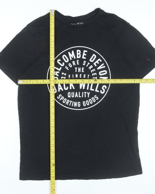 Jack Wills Mens XS Black Graphic Print T-Shirt Classic Fit