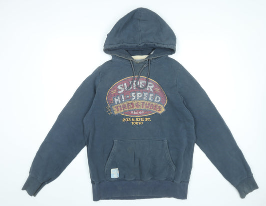 Superdry Men’s Blue Pullover Hoodie M Graphic Print Fleece
