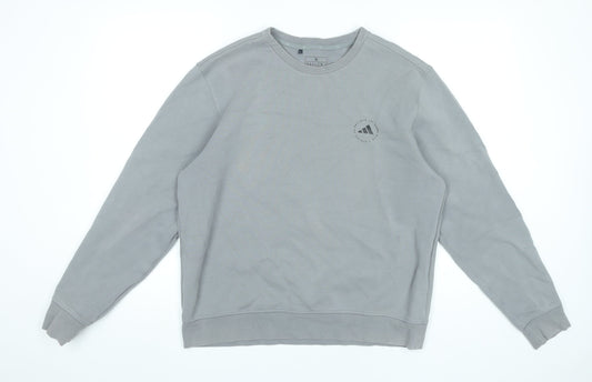 Adidas Men’s Grey Crew Neck Sweatshirt M Logo Pullover Sportswear