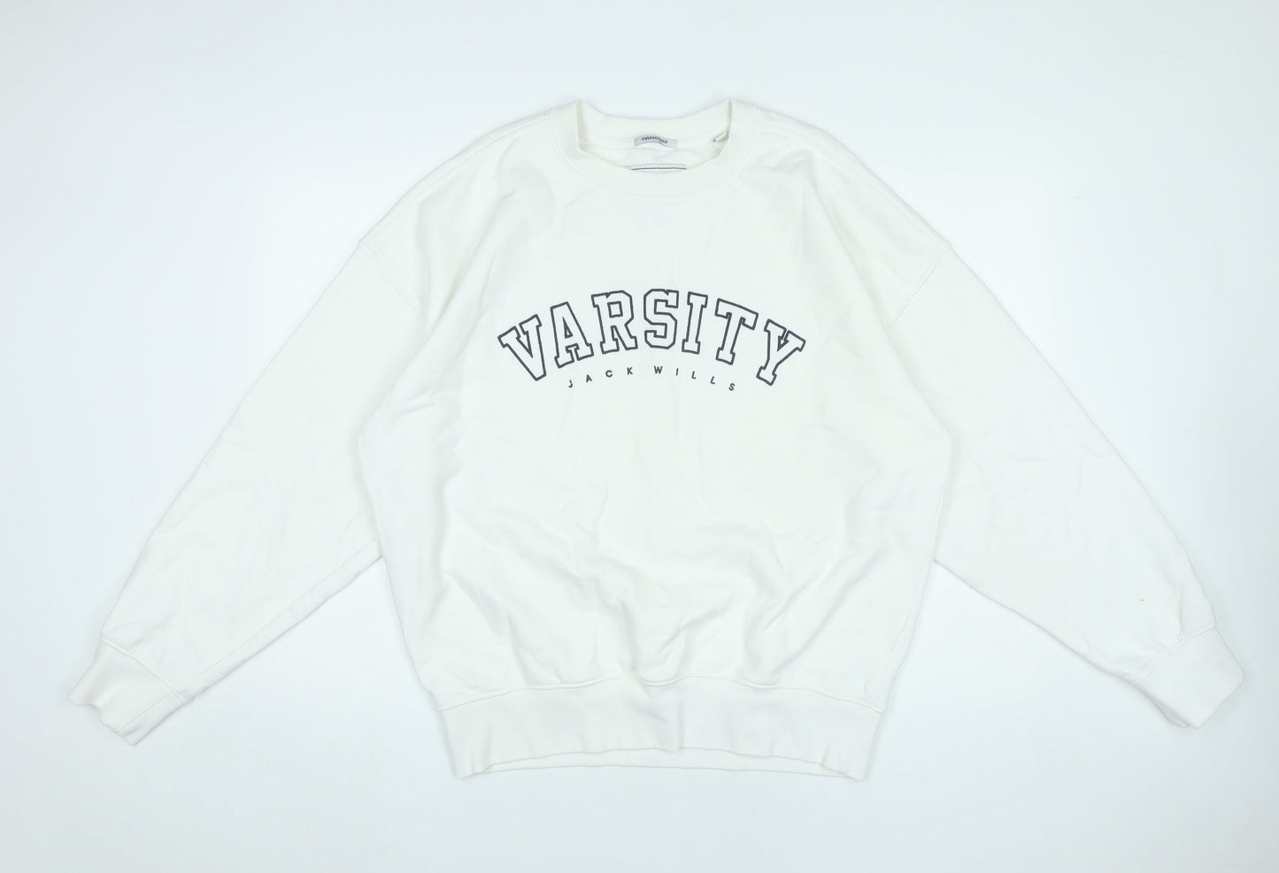 Jack Wills Women White Varsity Oversized Pullover Sweatshirt Size M