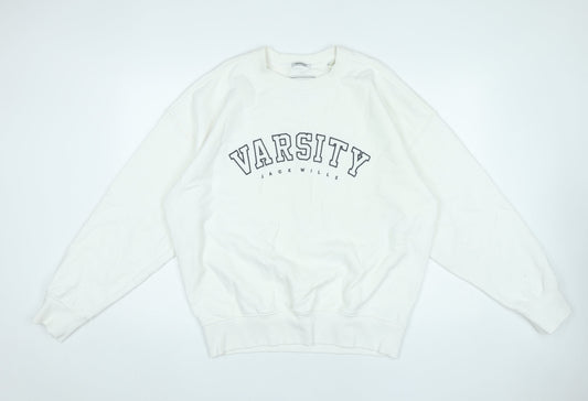 Jack Wills Women White Varsity Oversized Pullover Sweatshirt Size M