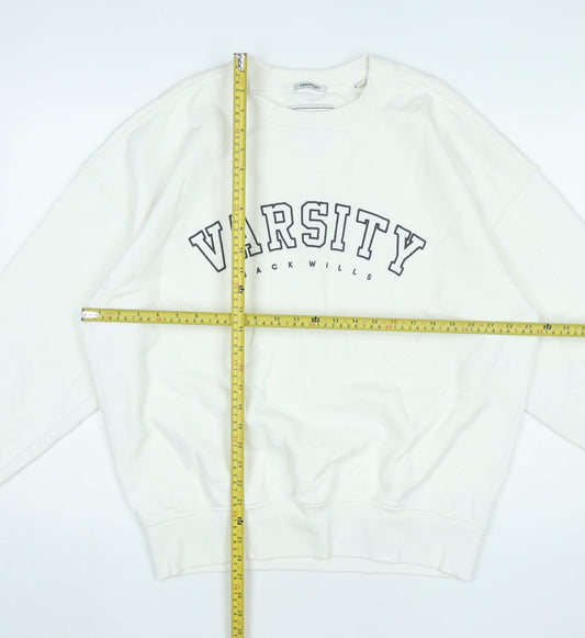 Jack Wills Women White Varsity Oversized Pullover Sweatshirt Size M