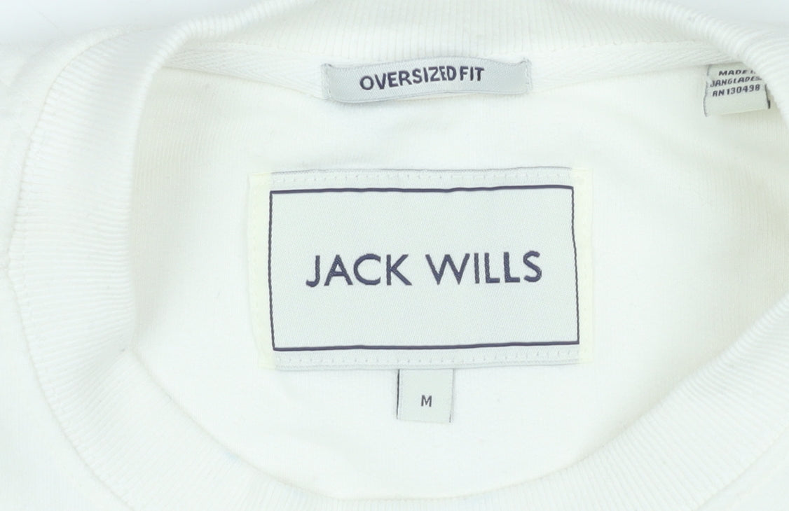 Jack Wills Women White Varsity Oversized Pullover Sweatshirt Size M