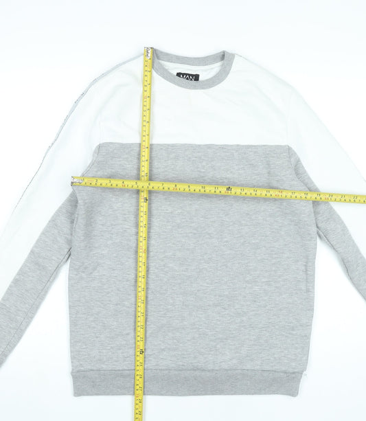 BoohooMAN Mens Grey White Logo Sweatshirt Pullover Medium
