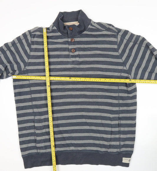 Marks and Spencer Mens Blue XL Henley Sweatshirt Striped Cotton