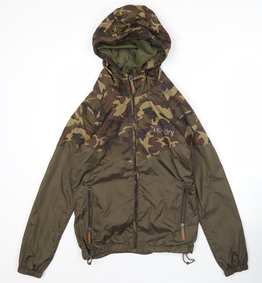 Superdry Men’s XS Green Camouflage Hooded Windbreaker Jacket