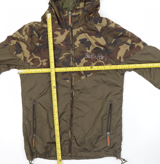 Superdry Men’s XS Green Camouflage Hooded Windbreaker Jacket