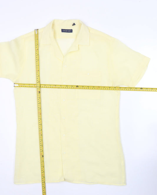 JOIN-IN Mens Yellow M Short Sleeve Vintage Casual Button-Up Shirt