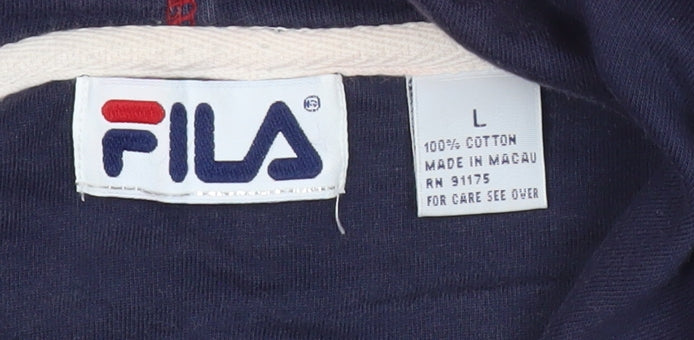 Fila Mens Red Navy Pullover Hoodie L Logo Sportswear Vintage